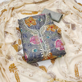 Grey Handworked Viscose Unstitched Suit